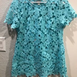 Est 1946 S Turquoise Crochet Short Sleeve Top